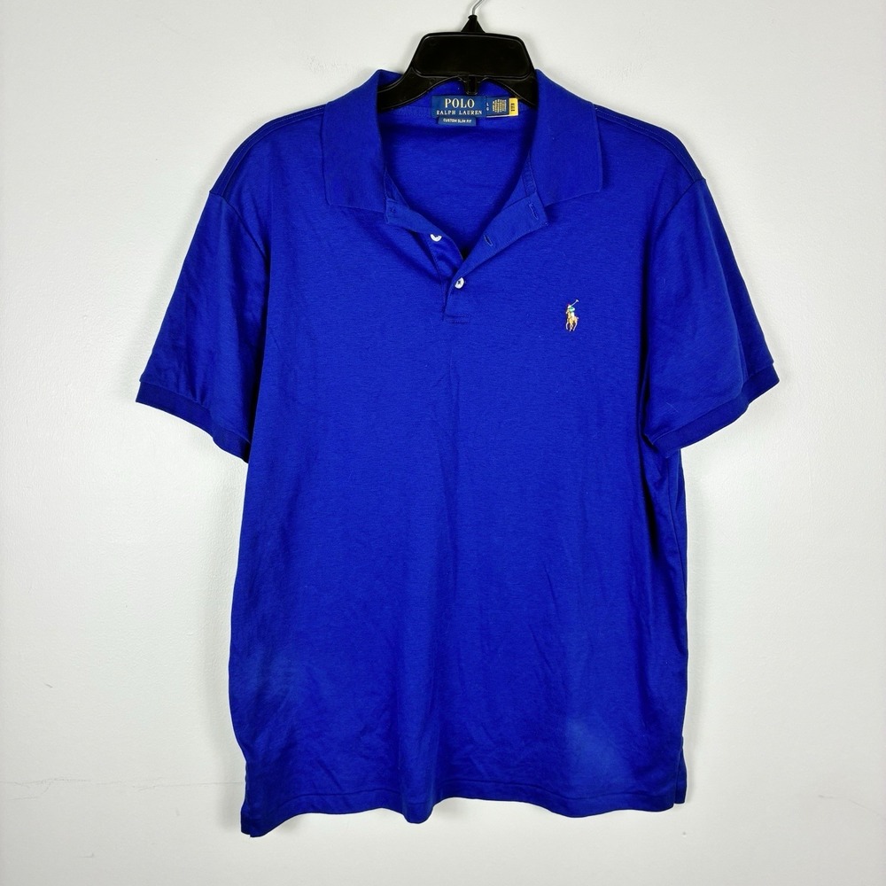 Polo Ralph Lauren Polo Shirt Mens Large Cobalt Blue Slim Fit Cotton Pony EUC